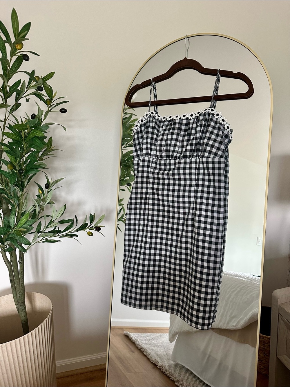 Forever 21 Black and White Gingham Mini Dress with Lace Trim